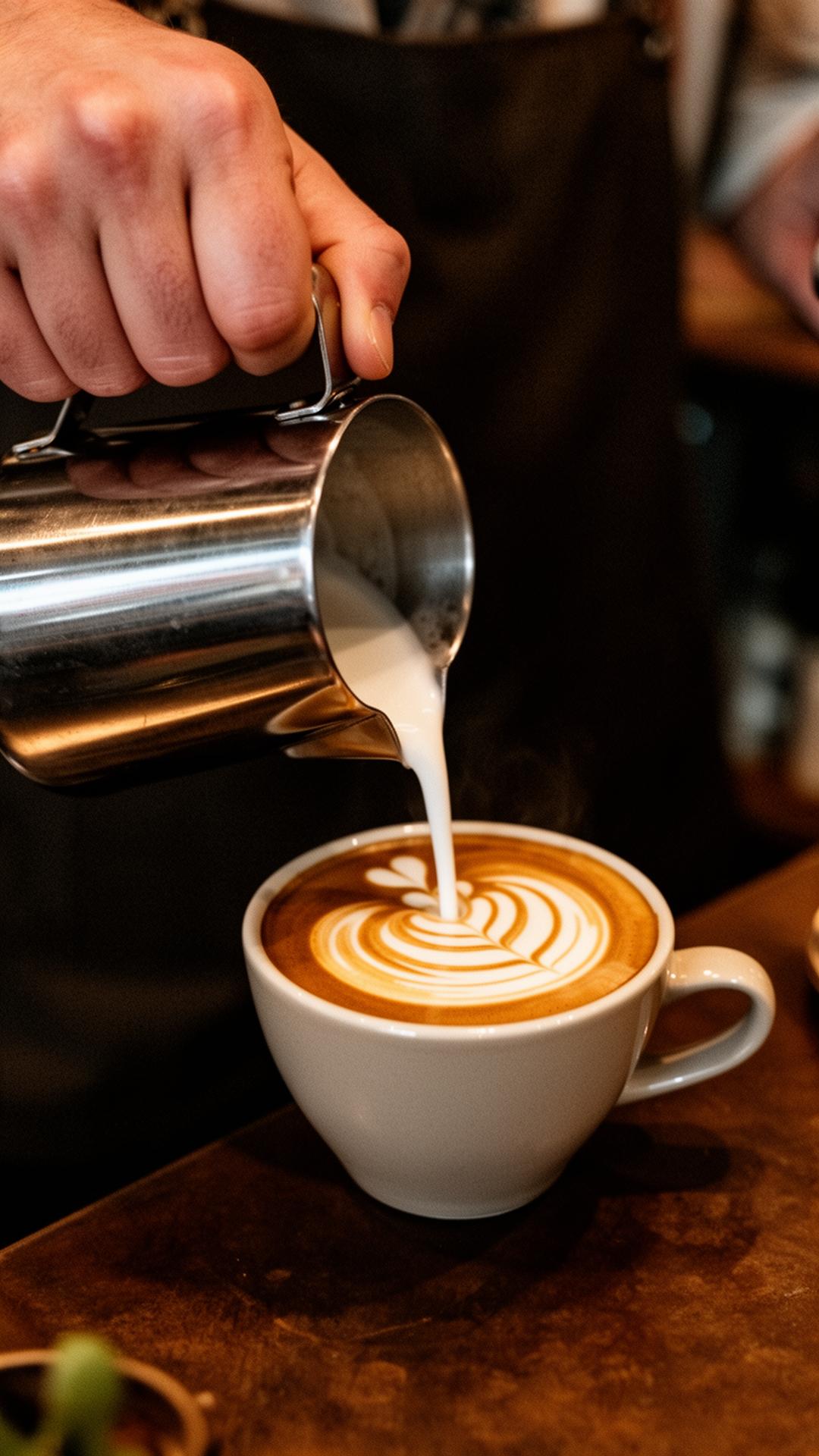 Barista pouring latte art