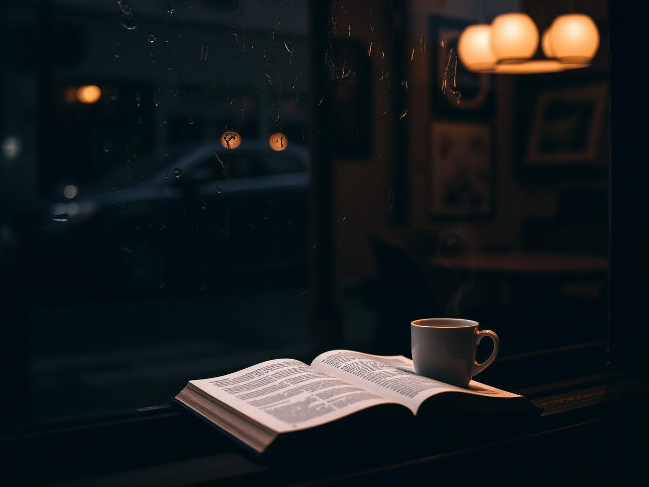Window seat with book and mug